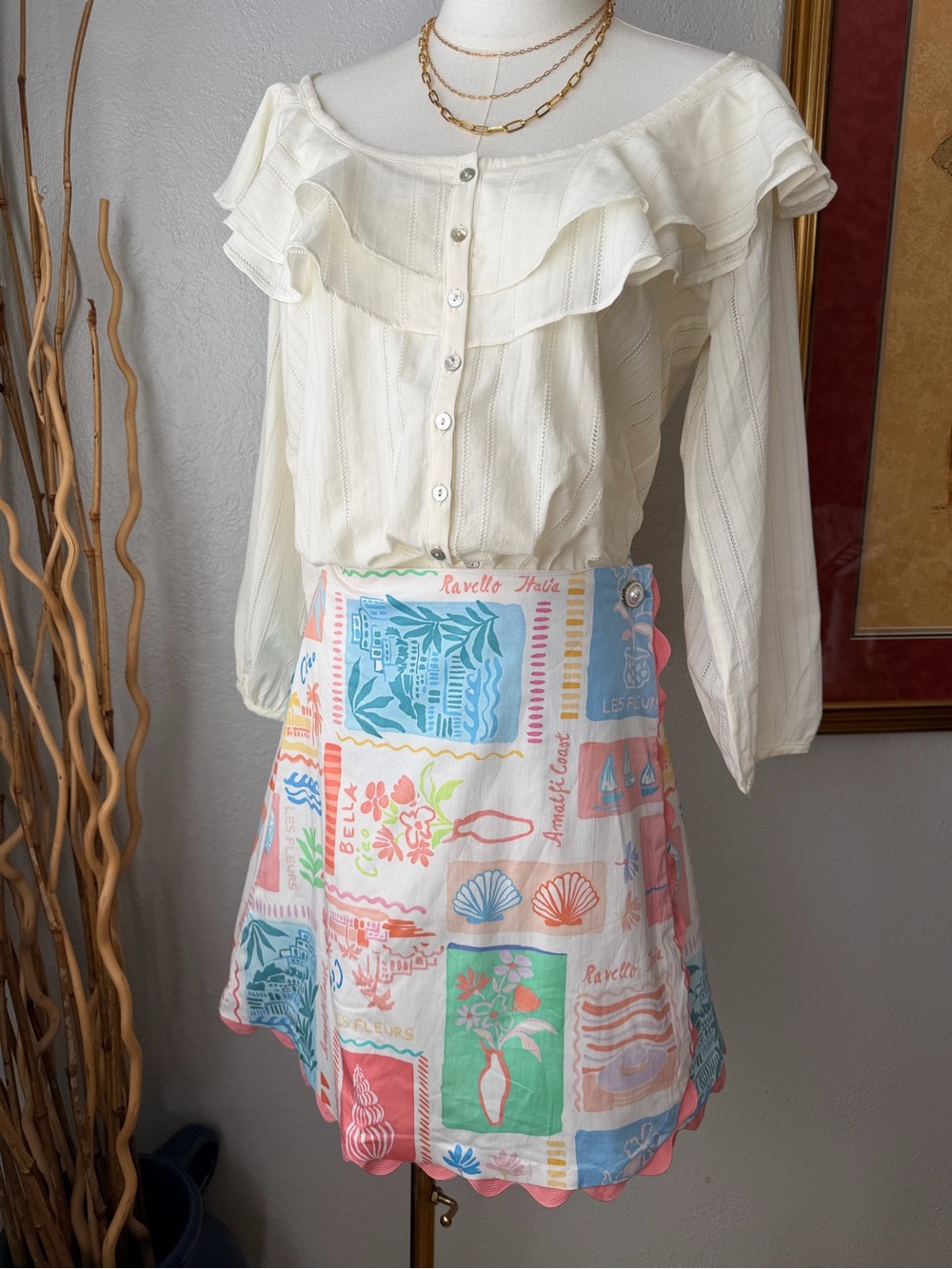109~ NWT Prosperina Multicolor Printed A-Line Skirt - Pastel Coastal M & L
